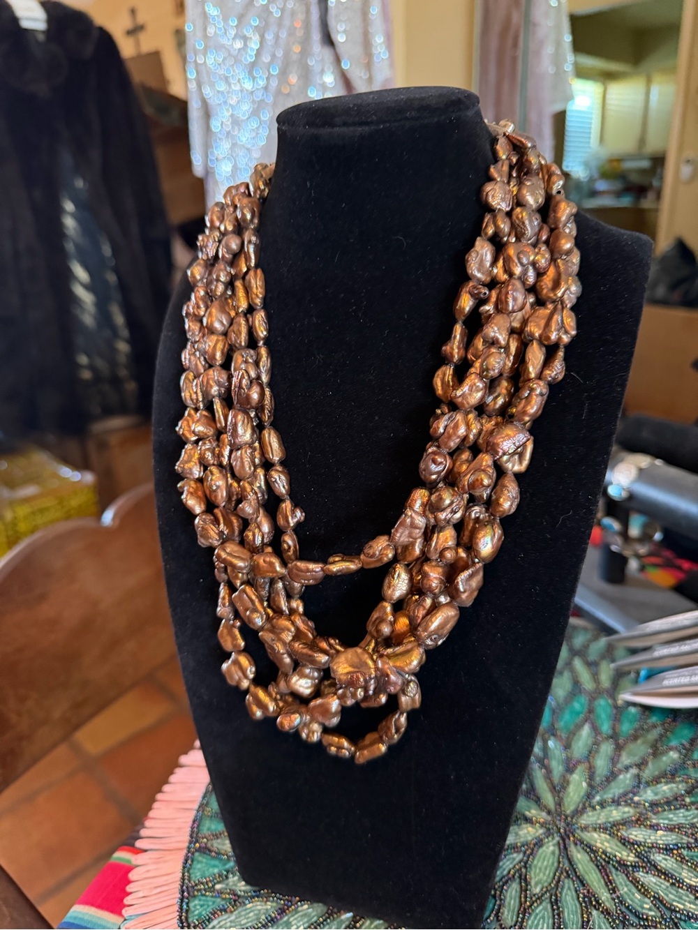 Beautiful Bronze Barpque 6 Strand Pearl Necklace